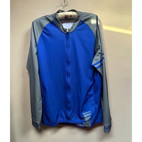 Aero Tech Design Custom Full-Zip Long Sleeve Cycling Jersey 2XL Blue Gray Pocket - Picture 1 of 7